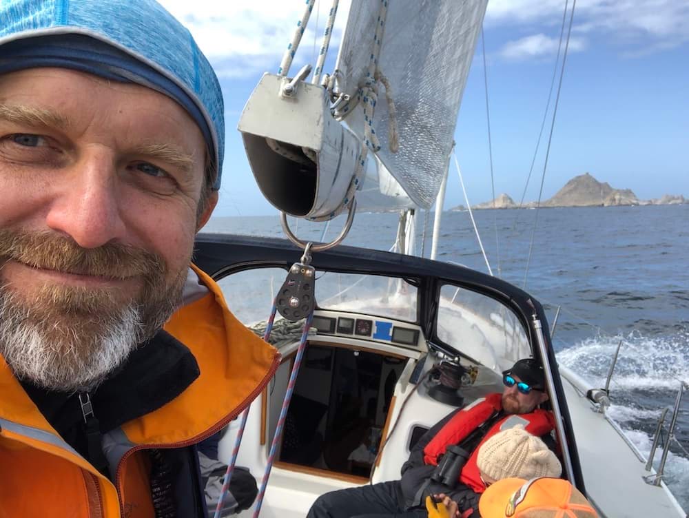 Ian Sobieski on a sailboat